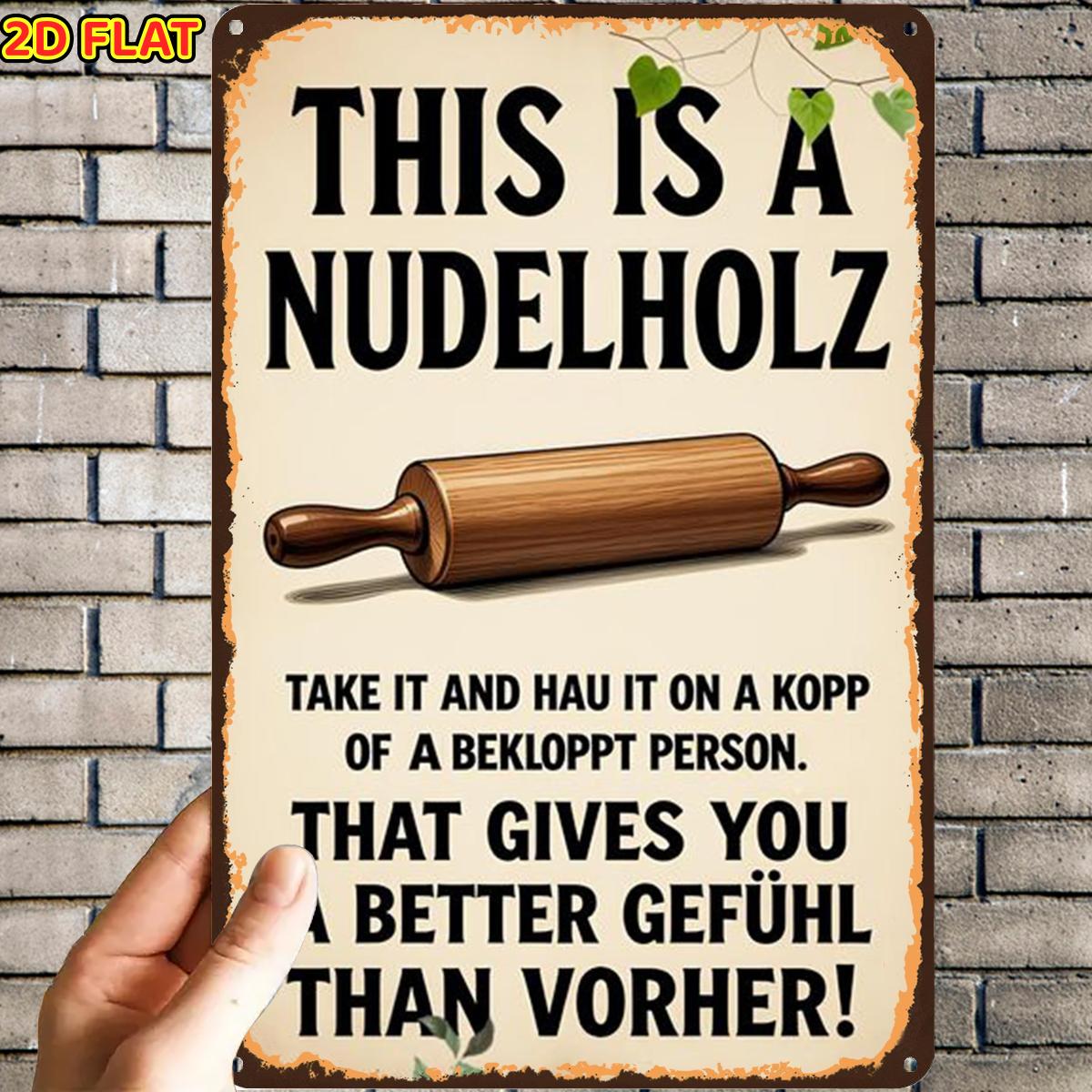 TEMU 2d Flat, 2d Flat,1pc,nudelholz Rolling Pin Signmetal Tin Sign, Pre-drilled Holes, Suitable For Indoor, Garden,outdoor, Home, Office, Toilet