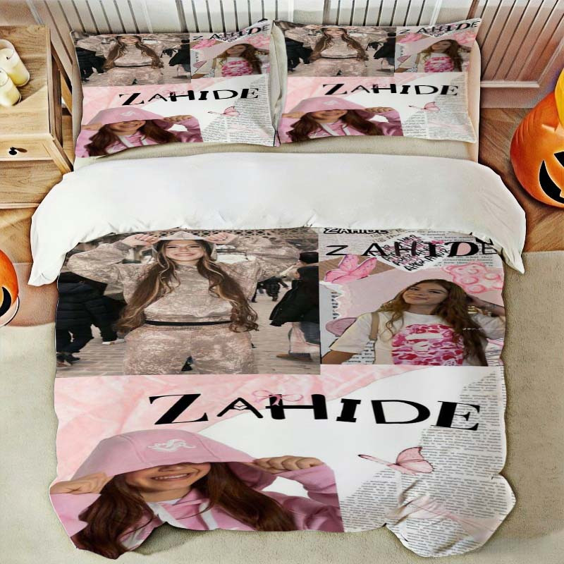 TEMU 3-teiliges Zahide Collage Poster Bettbezug Set - Beinhaltet 1 Bettbezug und 2 Kissenbezüge, weiche und bequeme Wohntextilien, geeignet für den