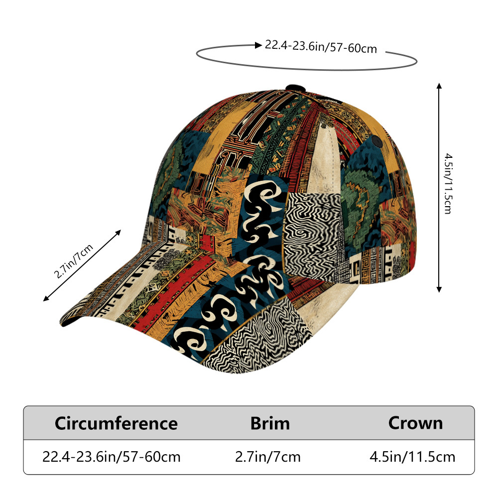 2d Flat Printing 1pc Abstract Tribal Geometric Baseball Cap | Polyester | | Lightweight & Machine Washable | For
