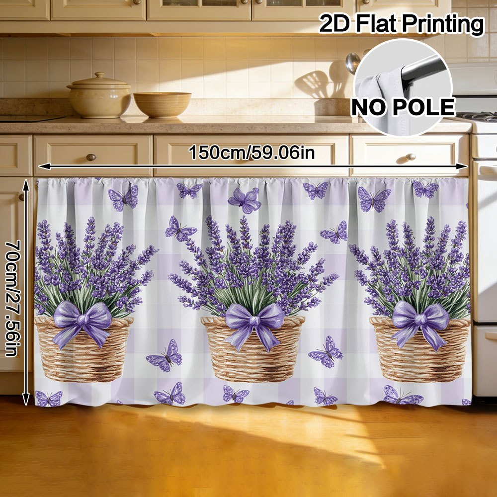 TEMU 2d Flat, 1pc Lavender Baskets With Butterflies Decorative Cabinet Shade Curtains For Kitchen Shelves, Bedroom Storage, Study Cupboards, Bathroom
