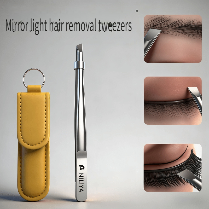 TEMU Niliya Brand Mirror-finish Eyebrow Tweezers, 1pc Pack, Hair Removal Tweezer, Exquisite Stainless Steel For Men's Eyebrow Shaping And Beard