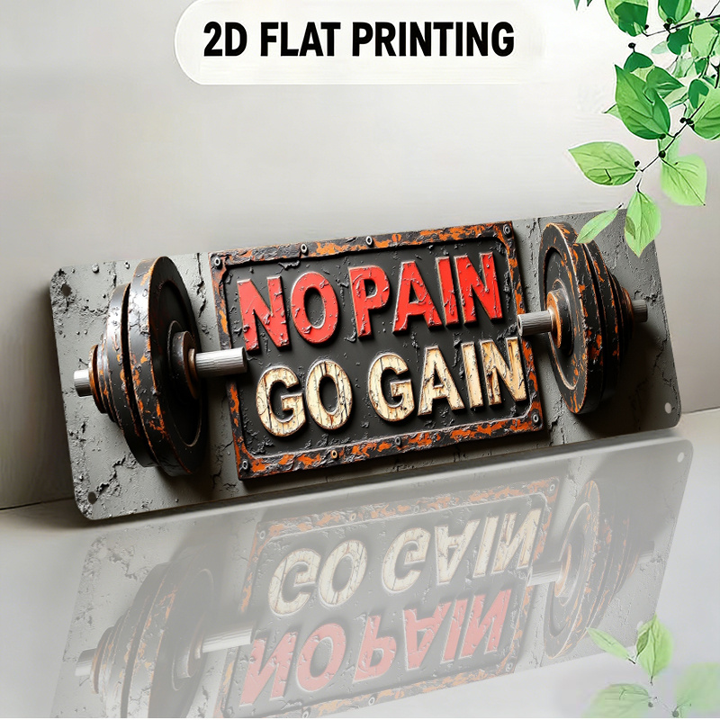 TEMU 2d Flat Design Gym Signboard Industrial Style Decorative Item Featuring Weightlifting Barbell And Motivational Text Patterns Suitable For Gyms