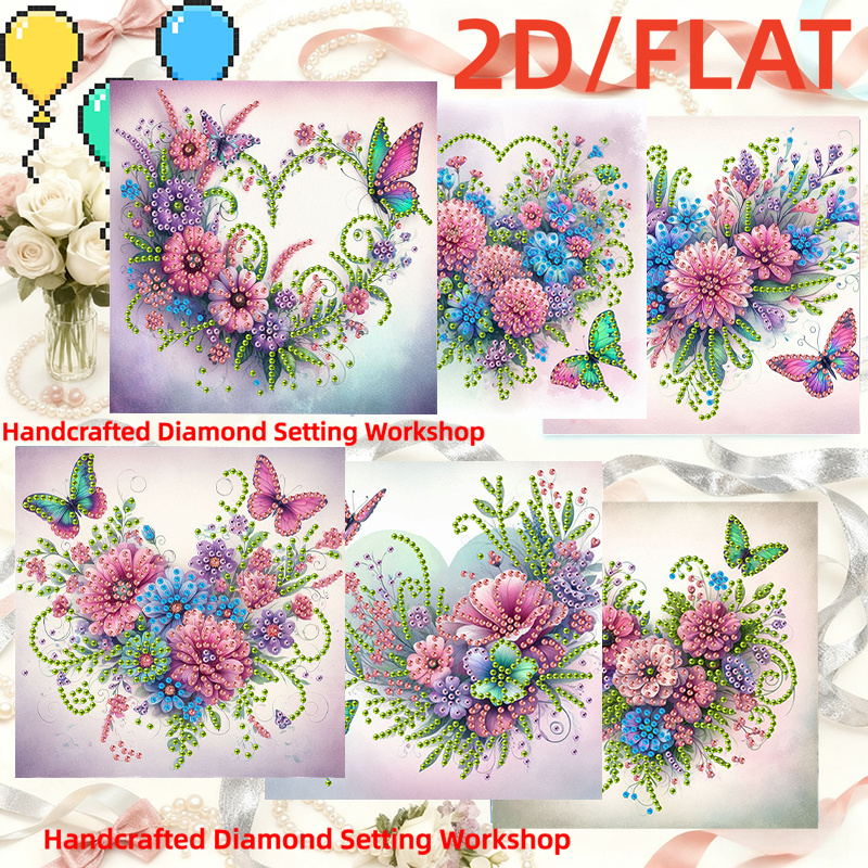 TEMU 6psc-diy Diamond Painting Greeting Card Set - Heart, , And Floral Pattern - Art - Birthday - Holiday - Card For Adults - Handmade Craft Party
