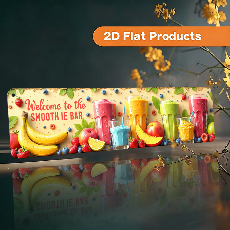TEMU 2d Flat, Smoothie Bar Signboard Wall-mounted Suitable For Cafes, Juice Bars, Kitchens & Restaurants - Colorful Fruit & Smoothie Decorations With