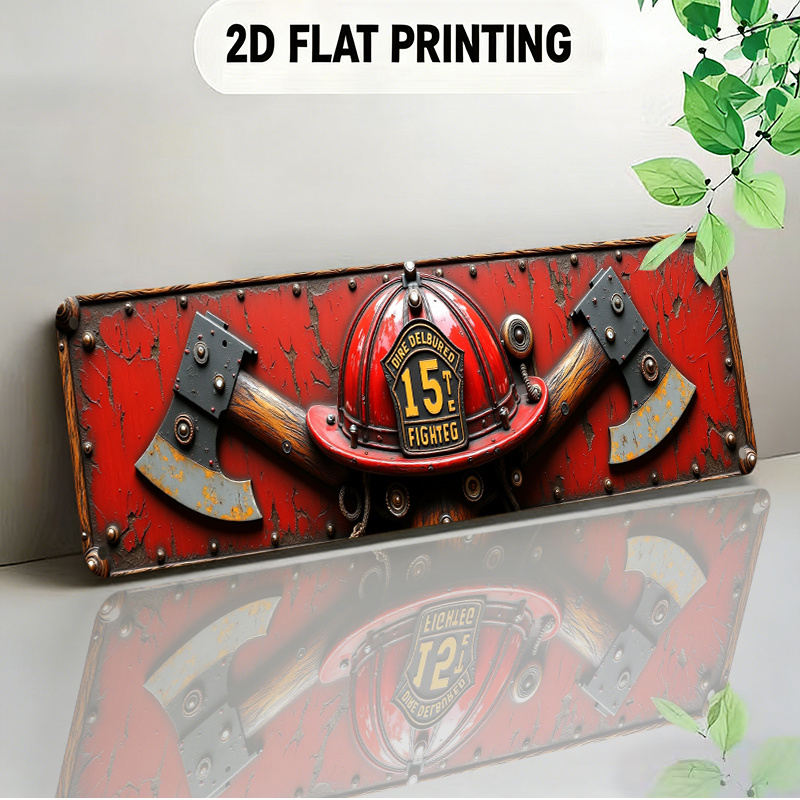 TEMU Firefighter-themed Decorative Plaque Featuring A Vintage Helmet With And Distressed Textures Suitable For Bars Living Rooms Restaurants Hotels