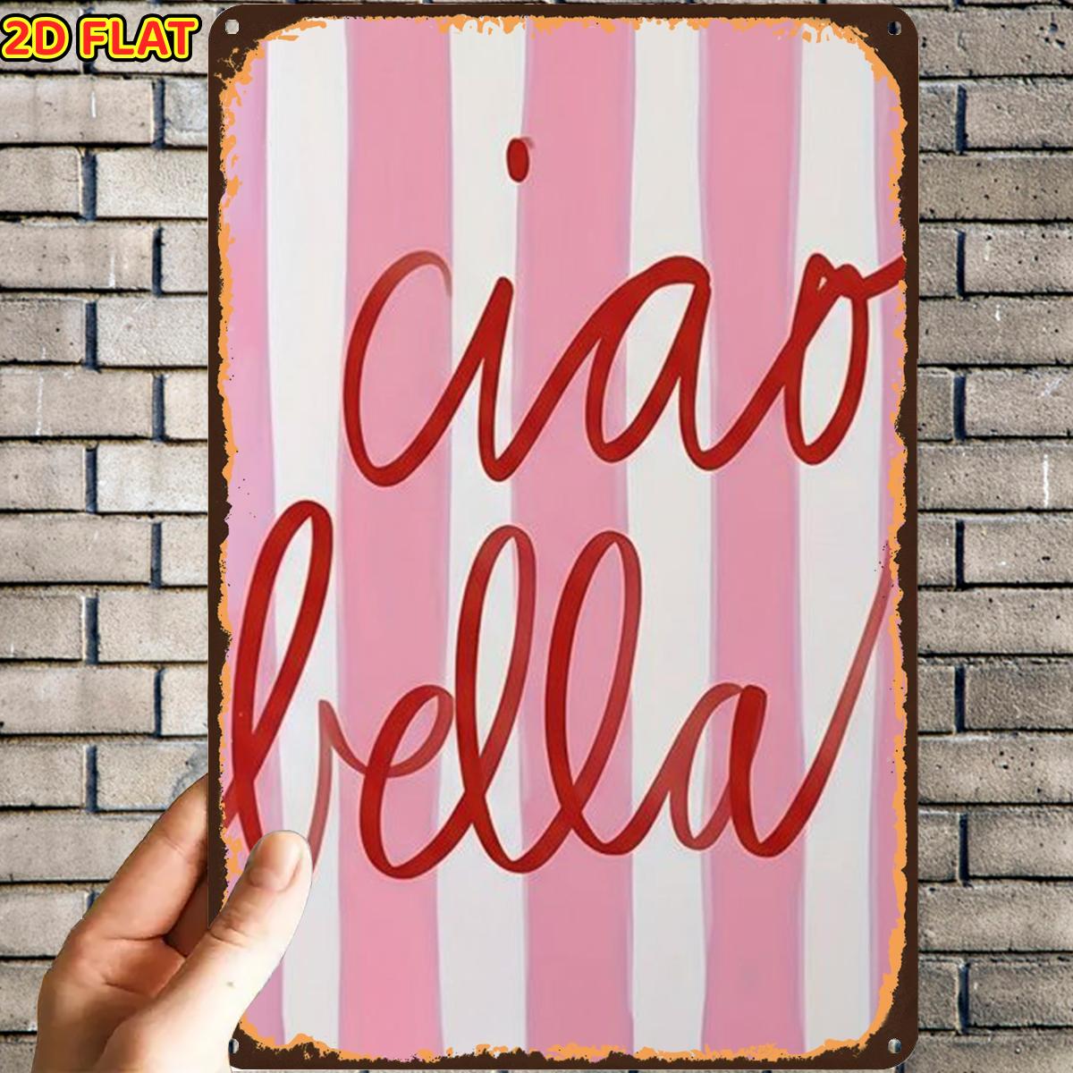 Image of 2d Flat, 2d Flat,1pc,cute Striped Bella Designmetal Tin Sign, Pre-drilled Holes, Suitable For Indoor, Garden,outdoor, Home, Office, Toilet Decoration, 2d Flat