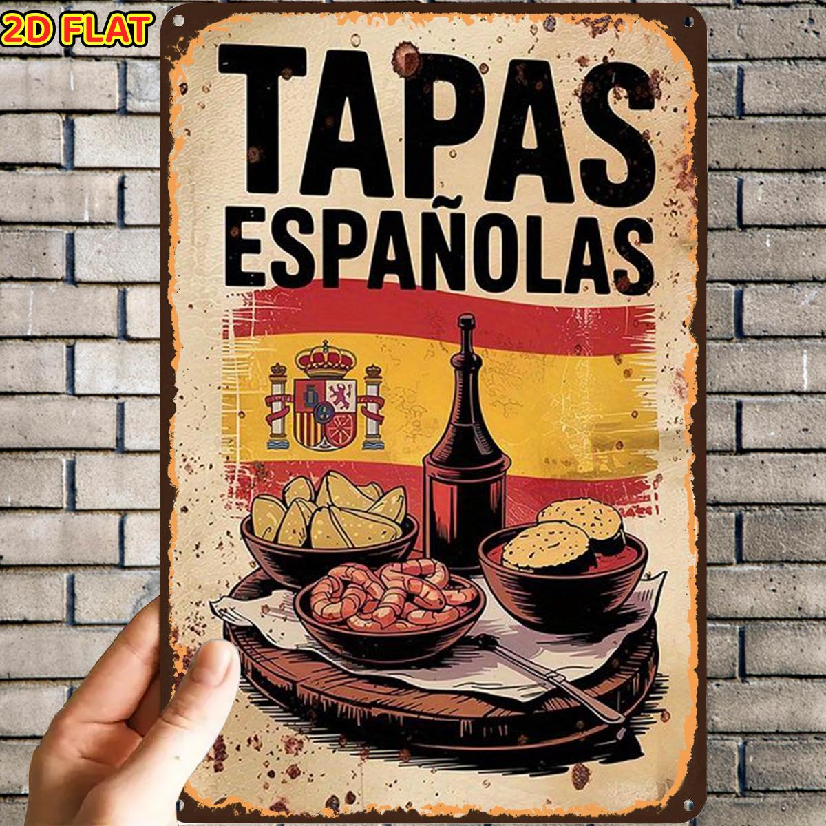 TEMU 2d Flat, 1pc, Spanish Tapas Vintage Poster Tin Sign, Pre-drilled Holes, Suitable For Indoor, Garden, Outdoor, Home, Office, Toilet Decoration