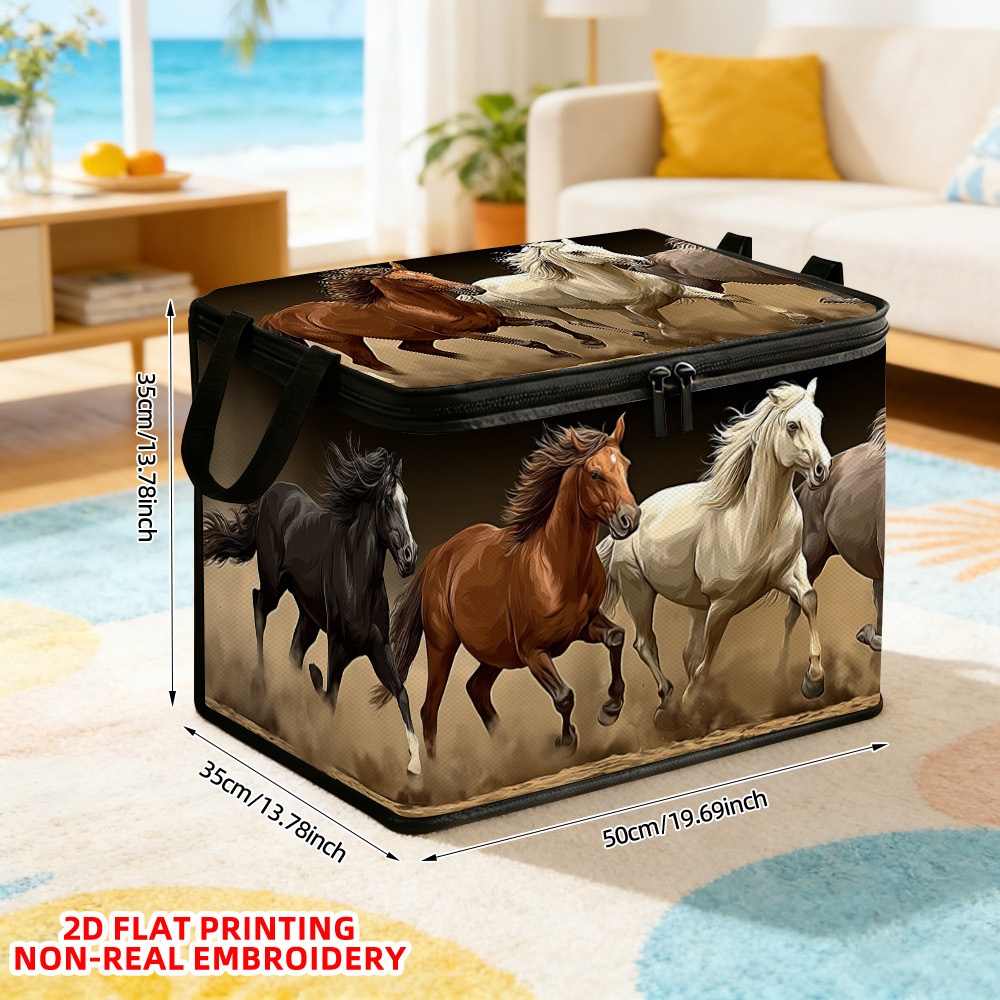 TEMU Panier de rangement plat 2D 1pc grande capacité avec motif de chevaux , paniers d'étagère, panier de rangement pour vêtements | Organisateur