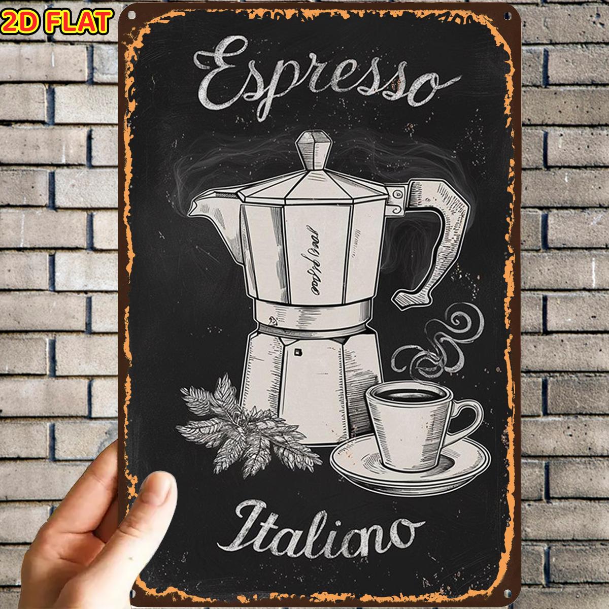 TEMU Plat 2D, Plat 2D, 1 pièce, Panneau Vintage en Métal Espresso Italien, Trous Pré-percés, Convient pour Intérieur, Jardin, Extérieur, Maison,