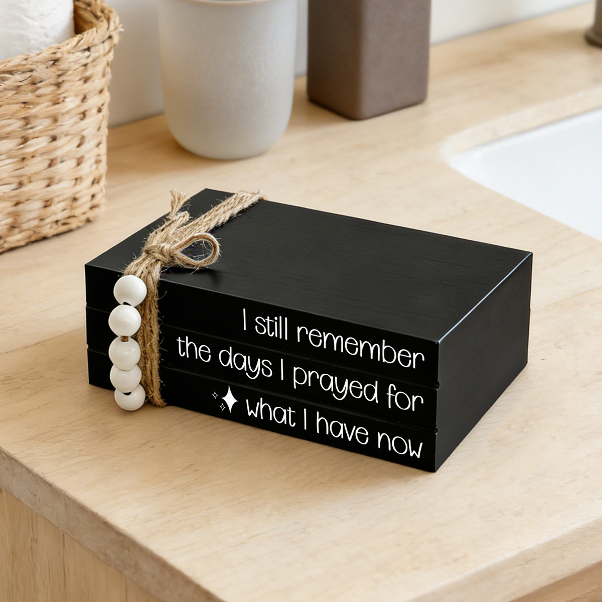 TEMU 1 Set Black Wooden Bookshelf Decor, Decorative Plaques & Ornaments, Rustic Books With Wooden Beads & Tassels, Ideal For Modern Home & Bathroom