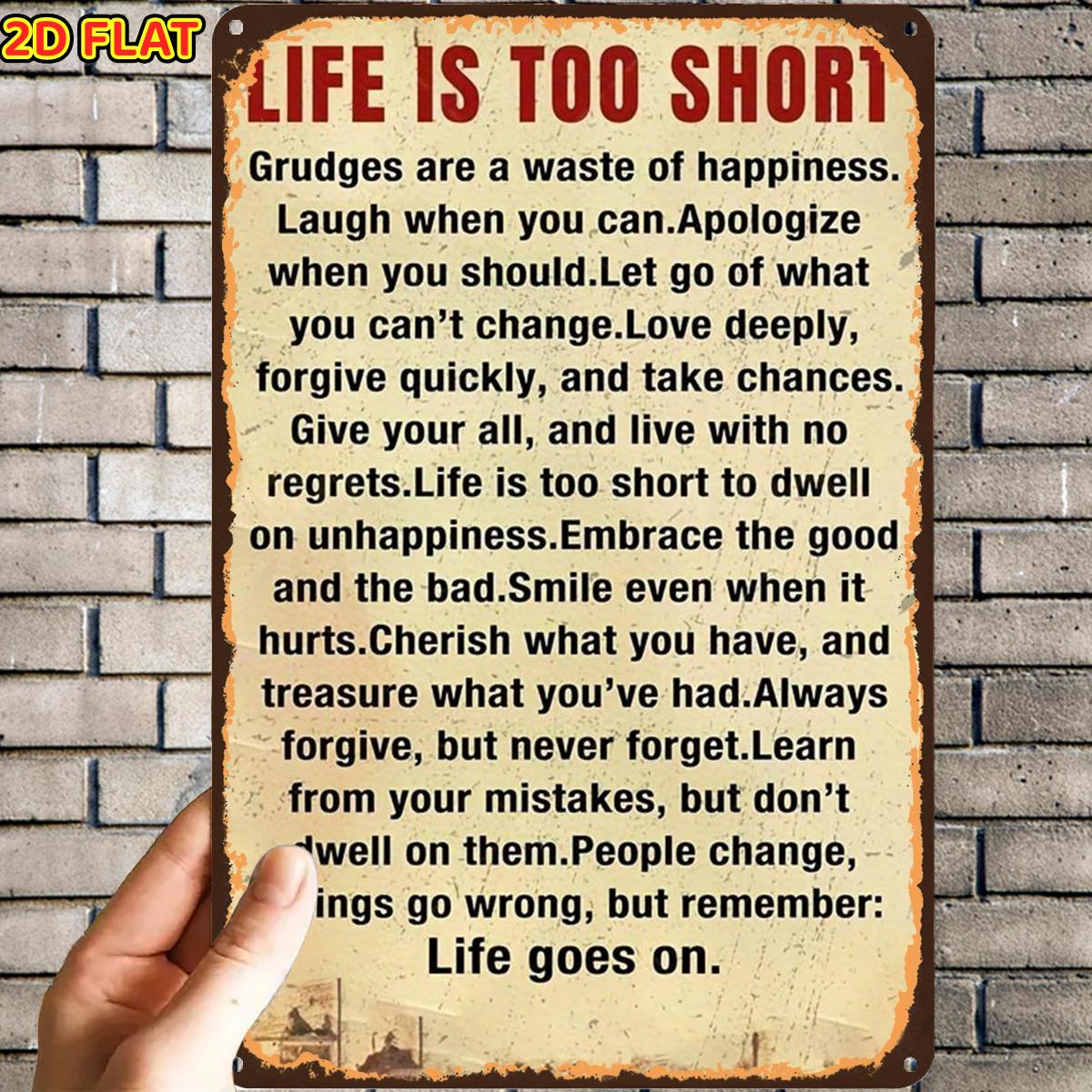 TEMU 2d Flat, 1pc, Too Short Inspirational Signmetal Tin Sign, Pre-drilled Holes, Suitable For Indoor, Garden, Outdoor, Home, Office, Toilet