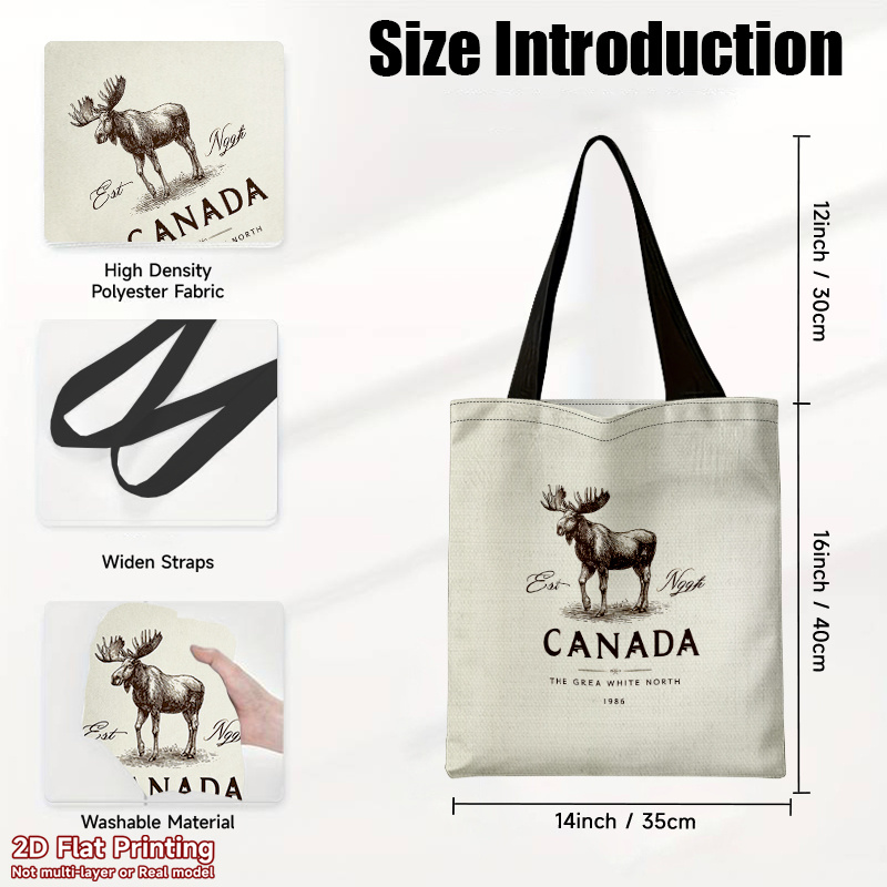 TEMU 1 pièce Sac à main imprimé du Canada, convient pour , grand sac à bandoulière pliable de grande capacité avec texte & Canada, cabas en polyester