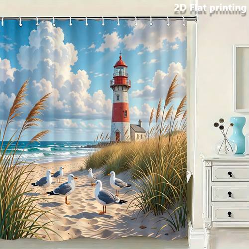 2d-flach, . & möwen strand-vorhangschal – -möwen-fenstervorhänge mit ösen, maschinenwaschbar, für badezimmer-dusche, deko – nautisches thema für zuhause, 2d-flach