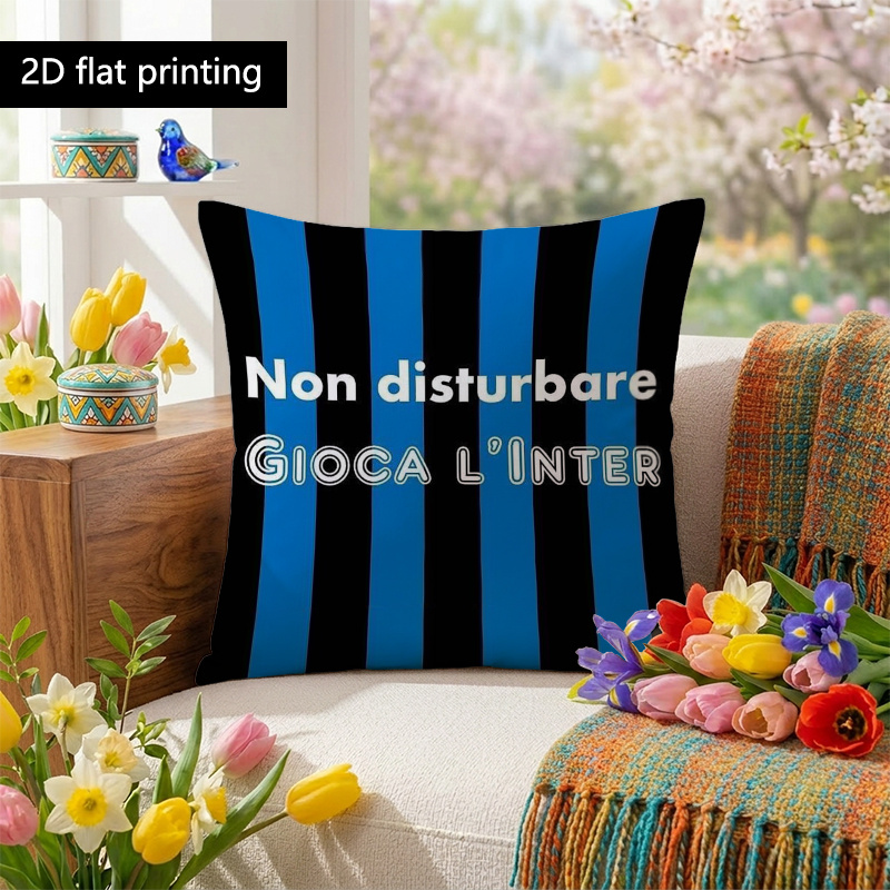 TEMU 1pc Navy Blue And Black Stripes Letter Pattern Double-sided Printed Pillow Cover, Soft Fabric With Zipper Closure, Machine Washable, For Sofa,