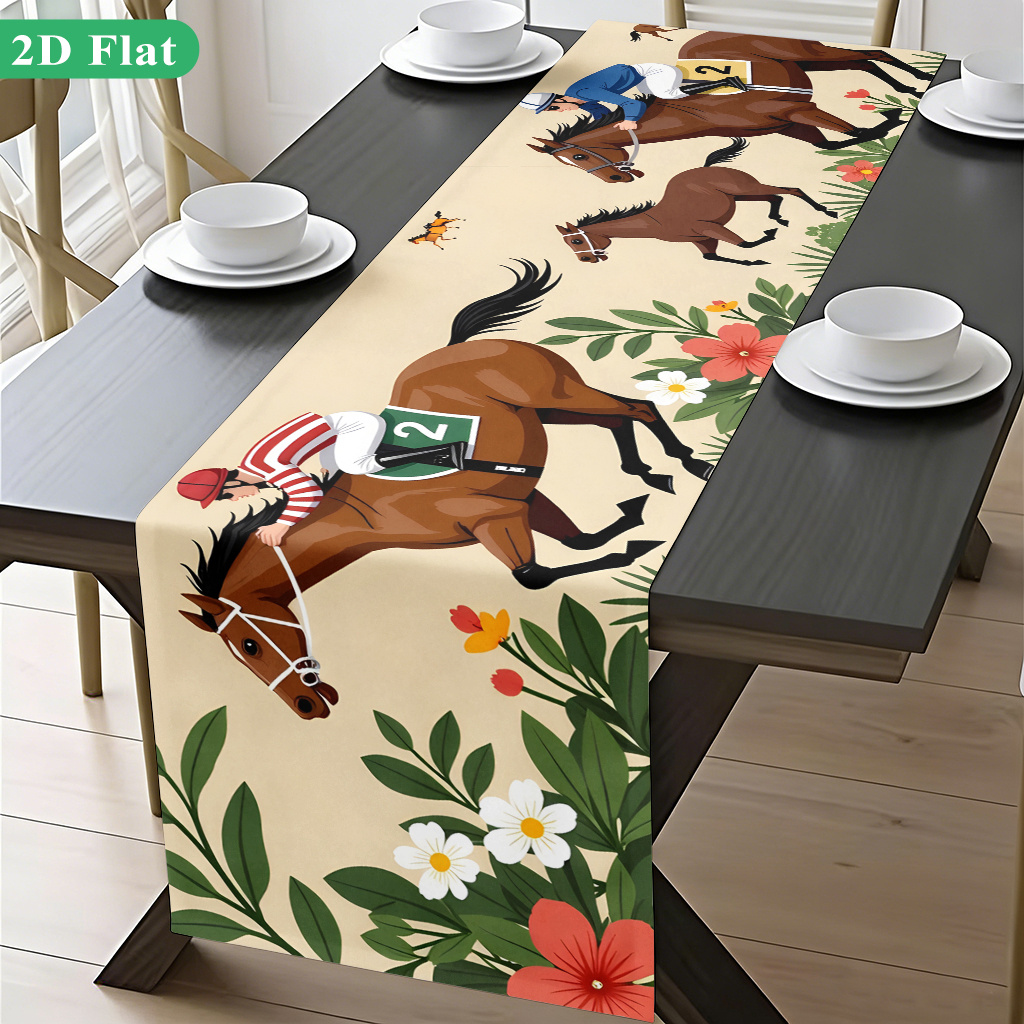 TEMU 2d Flat Tablecover 1pc, A Group Of Riding Horses In A1, Printed Table Runner, Decorative Rectangular Tablecloth For Indoor/outdoor Use, Suitable