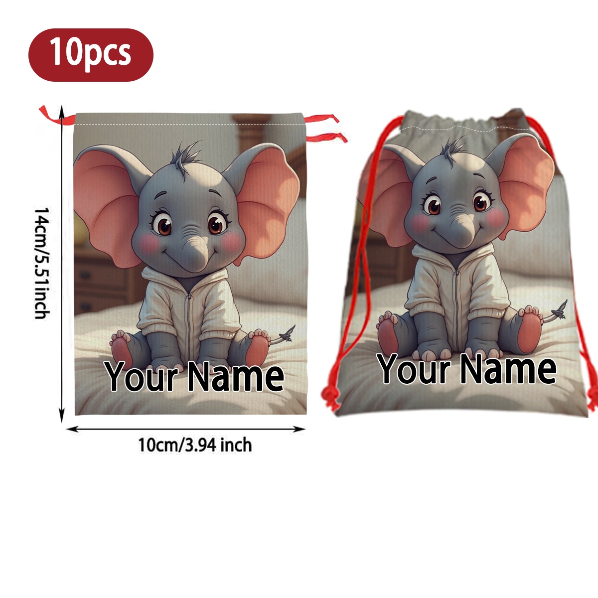 Custom Text & Name Cartoon Elephant Plush Toy with Gift Bag
