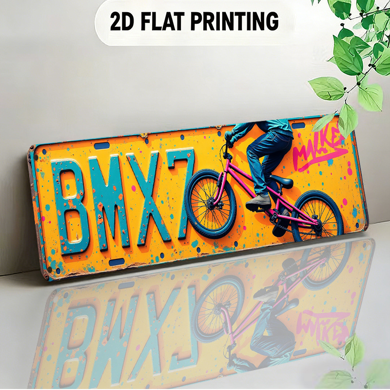 TEMU Panneau décoratif à plat 2D sur le thème du BMX avec d'éclaboussures vifs et illustration de cycliste, convient pour les sites sportifs, les de