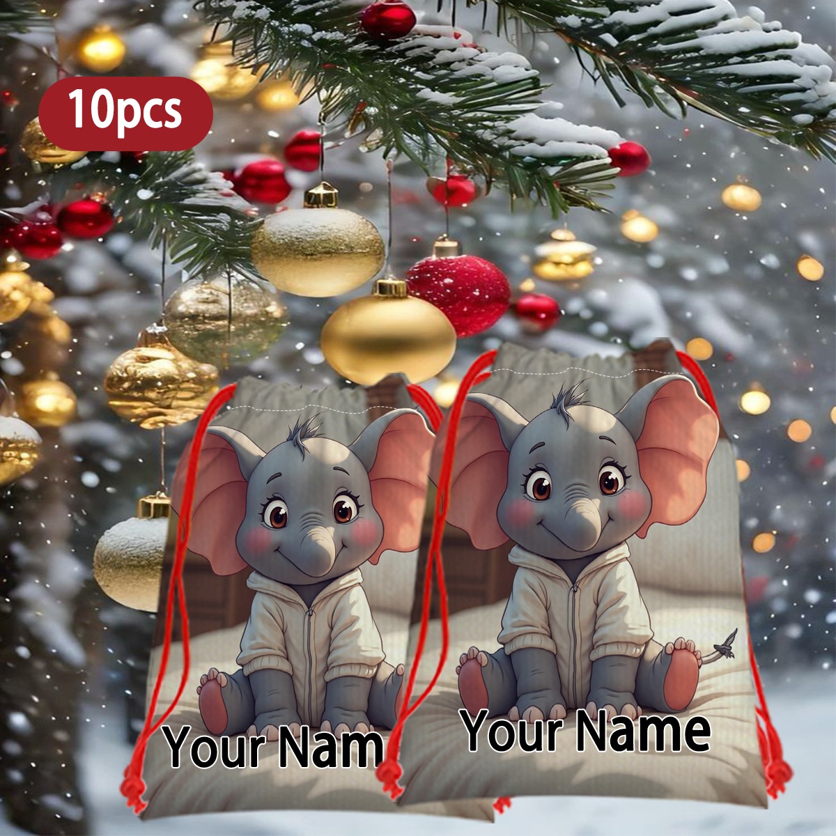 Custom Text & Name Cartoon Elephant Plush Toy with Gift Bag