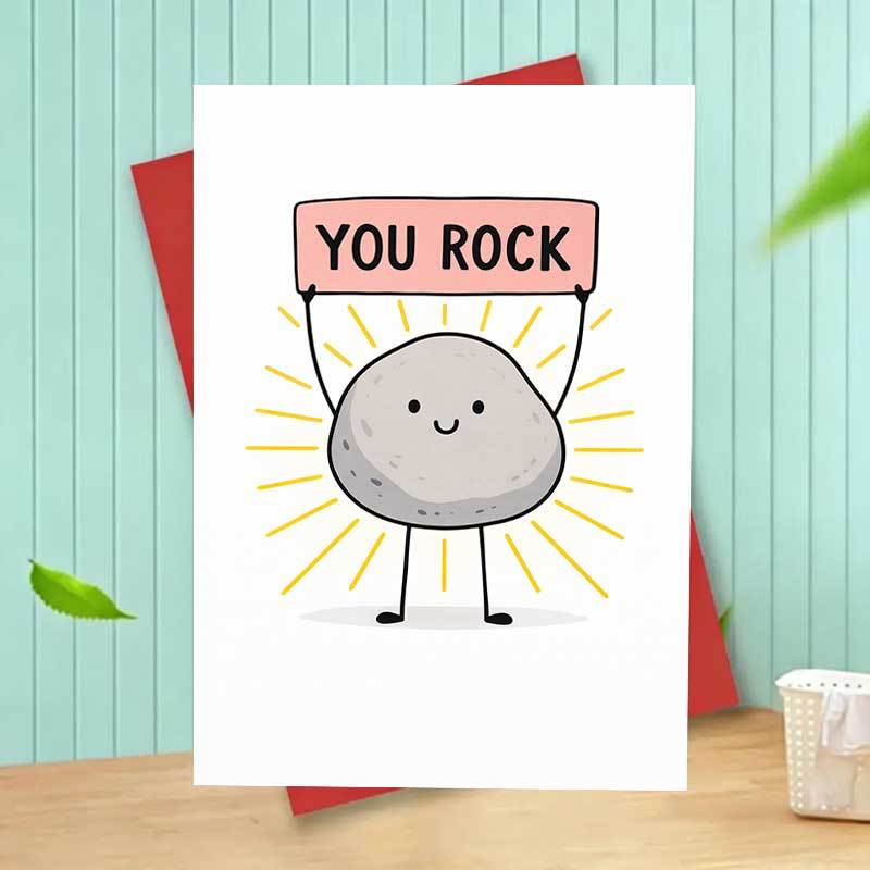 TEMU 1pc Encouragement Card Cute Cartoon Rock Congrats Appreciation Thank You Note For Friend Coworker Teacher Mentor Graduation Motivation Cheer Up