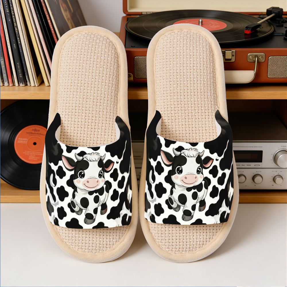 TEMU Cute Cartoon Calf And Cow Print Women's Fashion Home Slippers, Unisex, Essential Summer Gift, Top For Holiday Gifting, Couple's Slippers,