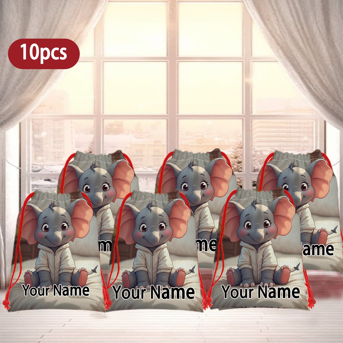 Custom Text & Name Cartoon Elephant Plush Toy with Gift Bag