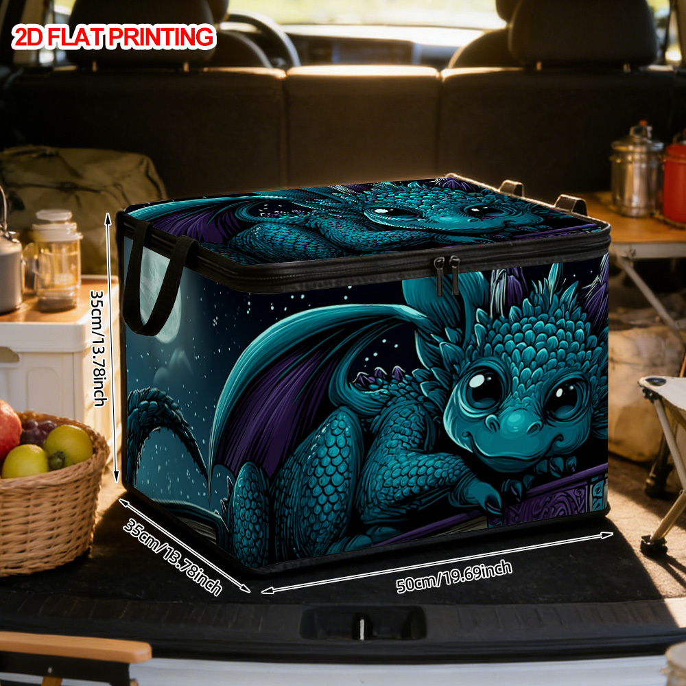 TEMU 1pc Large Foldable Storage Box With Dragon Print Lid - Soft Polyester Fabric Organizer Suitable For Clothes, Blankets, | Modern Rectangular Bin