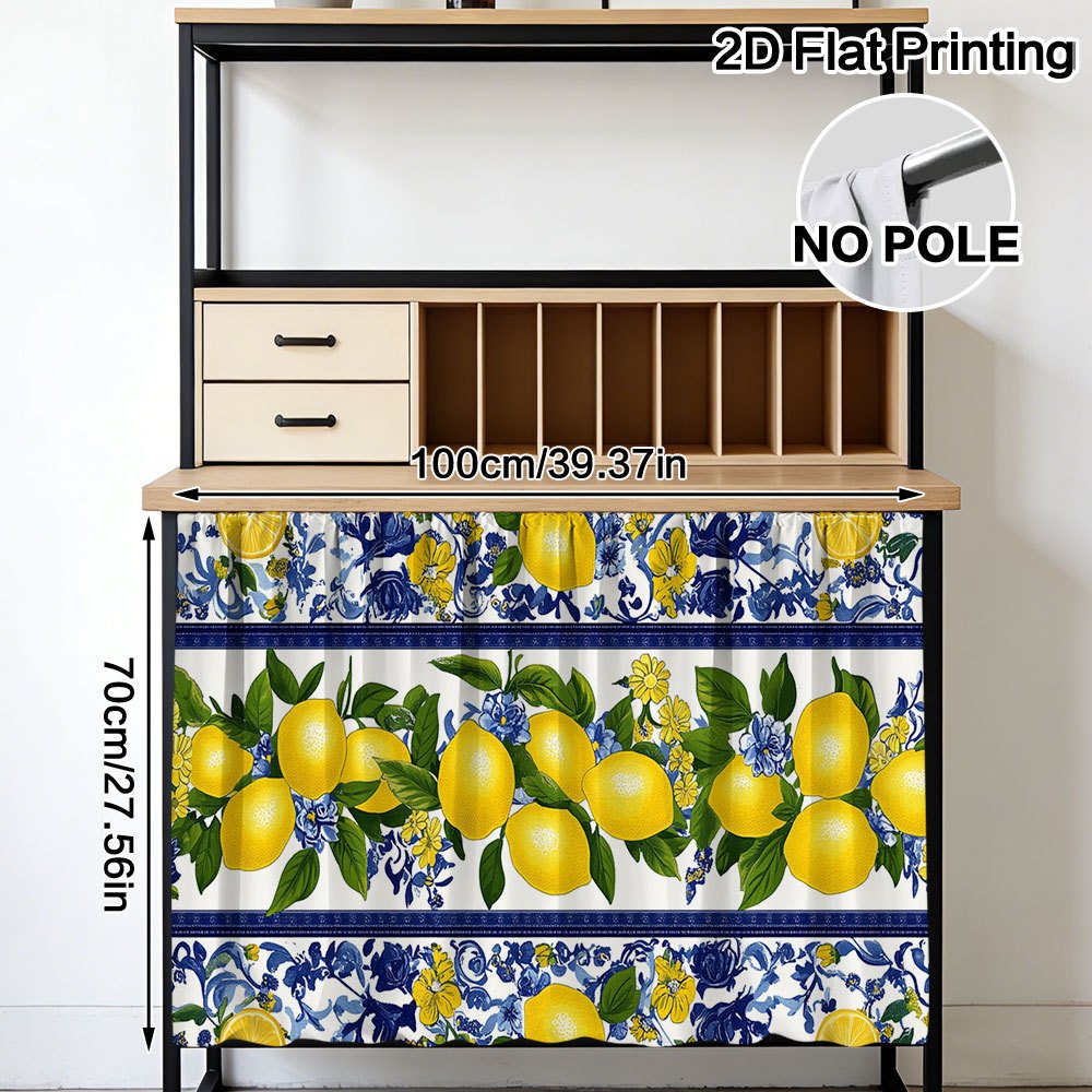 TEMU 2d Flat - 2d Flat - 1pc Lemon And Blue Floral Decorative Curtains For Cabinets, Fit For Kitchen Upper Cabinet, Bathroom Vanity Cabinet, Living
