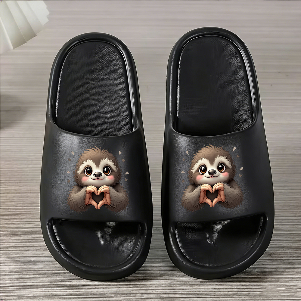 TEMU 1 Pair Women's & Unisex Adorable Sloth Slippers With Heart Print - Eva Sole Indoor/outdoor House Shoes Suitable For Bathroom, Beach, Room - -