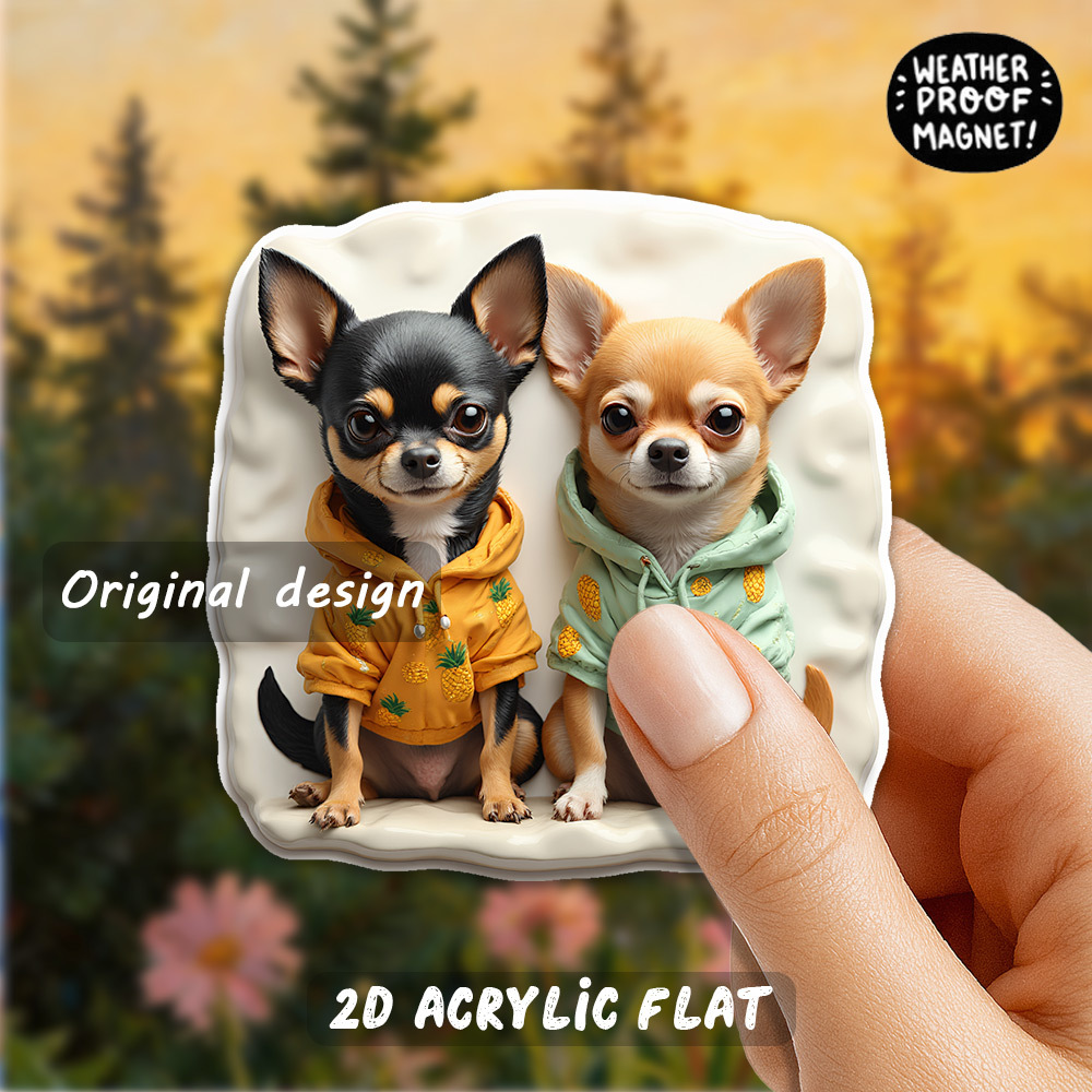 TEMU 1pc Aimant de Réfrigérateur Chihuahua pour des Chiens, Adorable Décor Ananas & Chiot à Sweat à Capuche , Base en Acrylique, Cadeaux de la