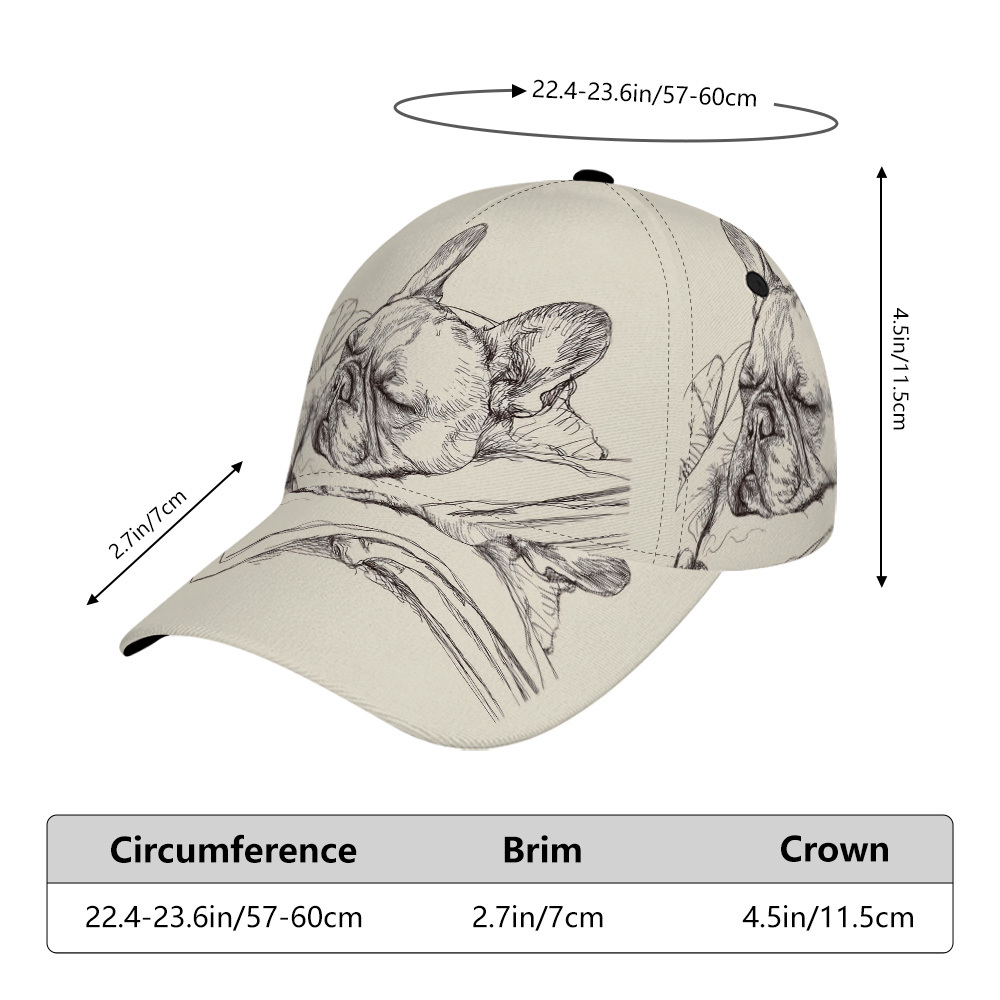 TEMU 2d Flat Printing 1pc Sleeping French Bulldog Sketch Baseball Cap, Unisex Snapback Hip Hop Hat, Adjustable Trucker Cap For Running, Golf, Outdoor