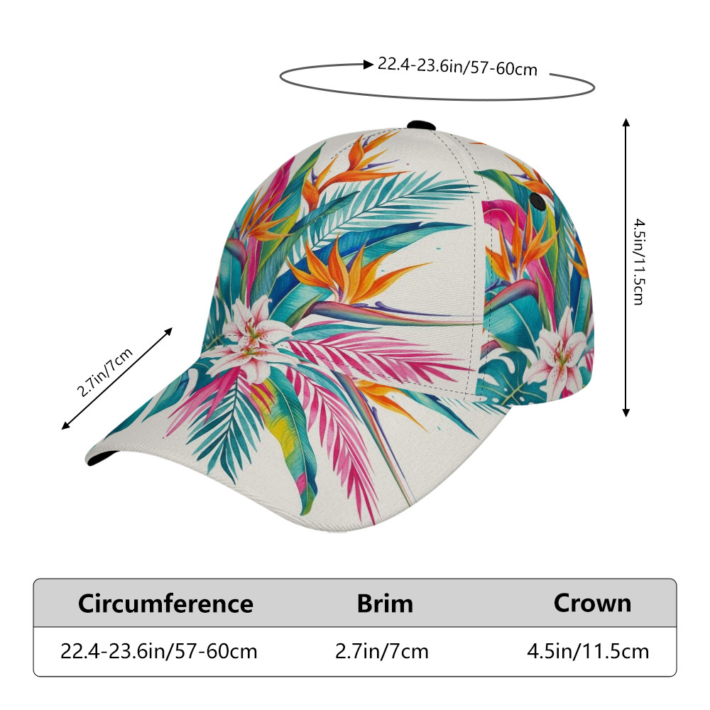 TEMU Casquette de baseball 2D à impression plate, 1 pièce, motif floral tropical, chapeau décontracté d'extérieur réglable pour , , les , les fêtes