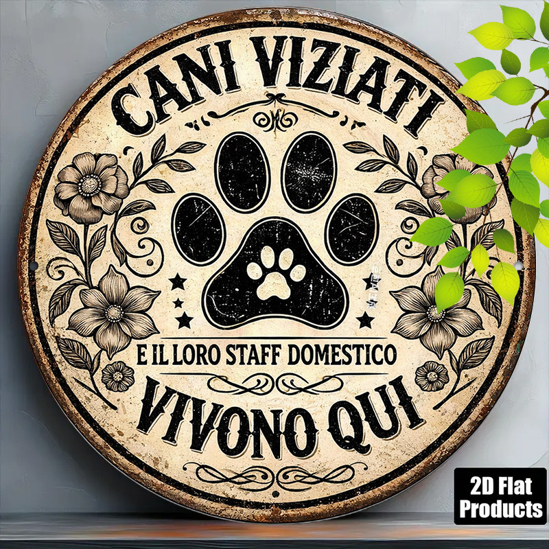 TEMU 2d Flat - 1pc 8 X 8in/20 X 20cm 2d Flat Round Sign, Vintage Plaque About " Dogs And Their Household Staff Live Here", Decorative Sign, Suitable