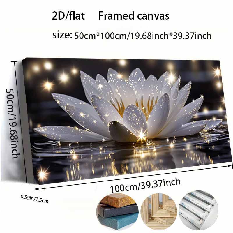 TEMU 2d Flat, 2d Flat, 2d/flat Printing 1pc 19*39in/50*100cm, With Frame, Canvas Painting, Celestial Lotus , Suitable For Office, Bedroom, Living
