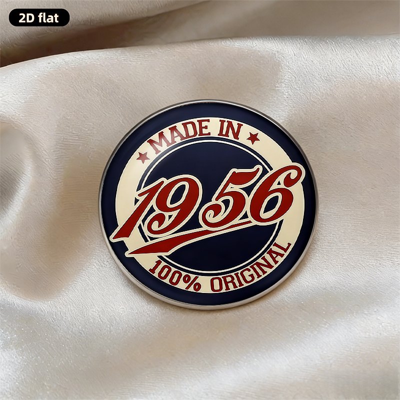 TEMU 2d Flat - 2d Flat, "made In 1956 100% Original" Enamel Pin, Stainless Steel With Round Glass Top, Versatile Fashion Accessory For Backpacks,