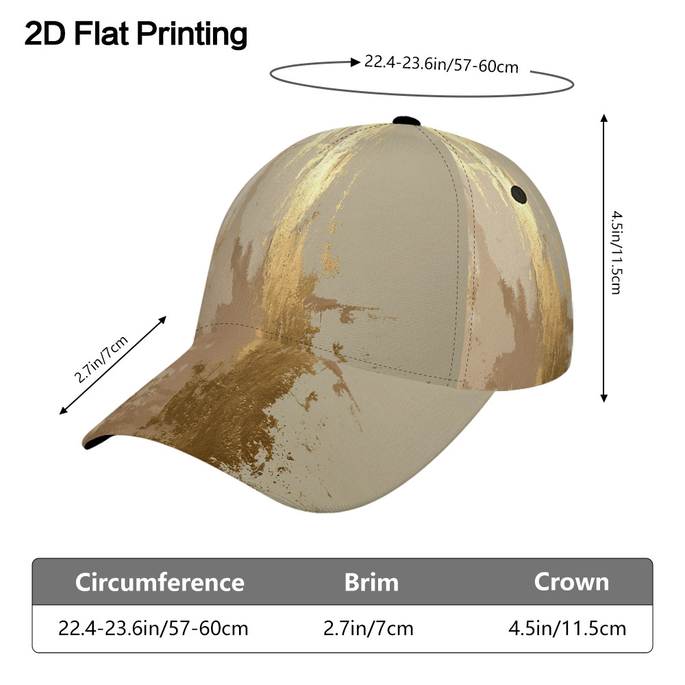 TEMU 2d Flat-1pc Golden And Beige Abstract Printed Classic Baseball Cap, Lightweight And Adjustable Duckbill Design, Perfect For Leisure, Sports, ,