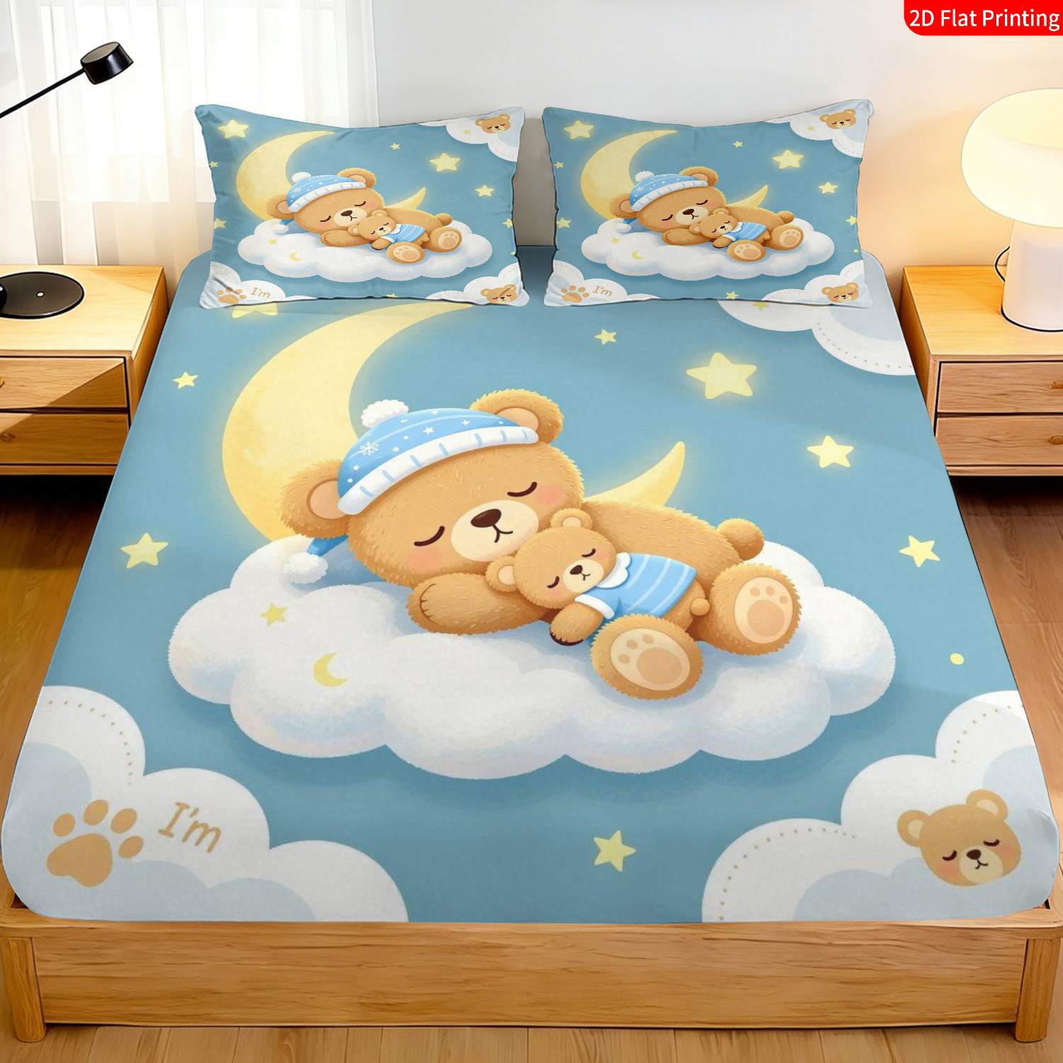 2/3pcs Cute Cartoon Style Fitted Sheet Bedding Set