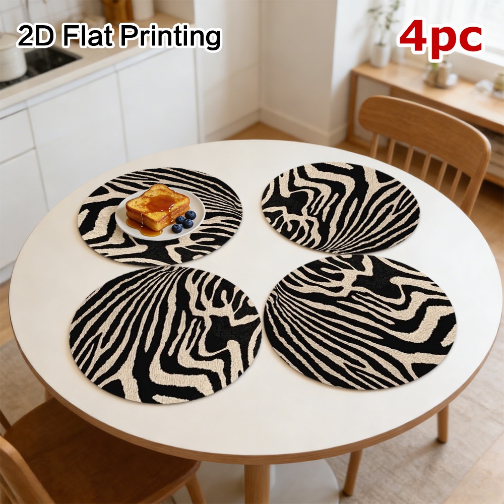 TEMU Set Of 2/4/ Placemats Featuring A Zebra Stripe , Perfect For Holiday Dining, Essential For Home Kitchens, Great For Party Decorations, Suitable