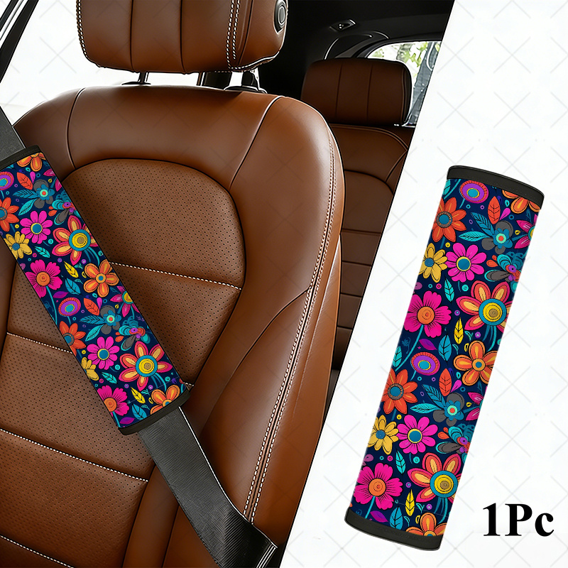 TEMU Eén kleurrijke bloemen schouderpad voor autogordels, met een met bloemen. Deze multifunctionele cover biedt voor gordels, rugzakken en tassen.