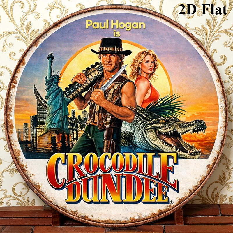 TEMU Vintage Crocodile Dundee Movie Wall Sign - Retro Round Plaque Suitable For Australian Film-themed Decor, Iconic Dundee For,, Cafe, Restaurant