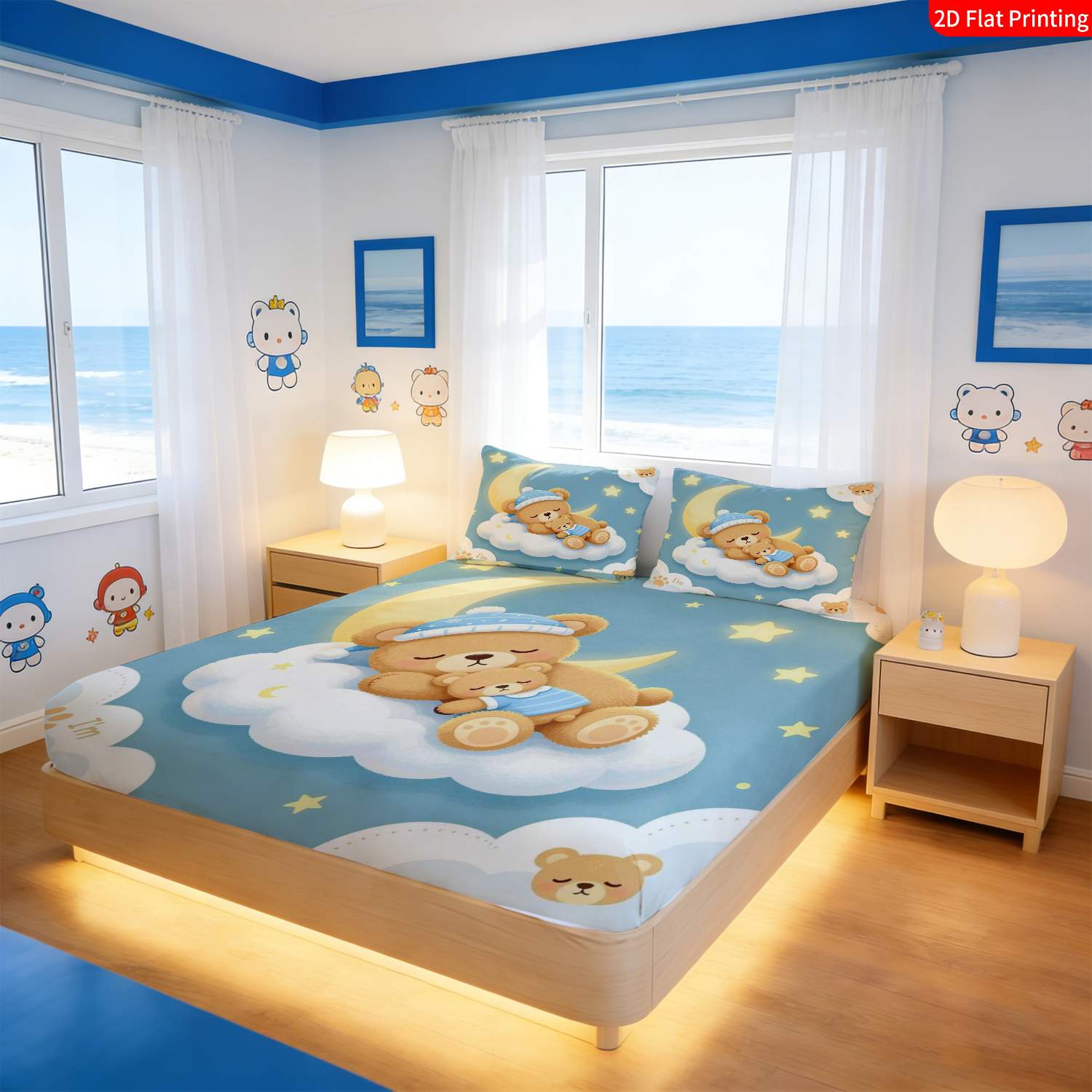 2/3pcs Cute Cartoon Style Fitted Sheet Bedding Set
