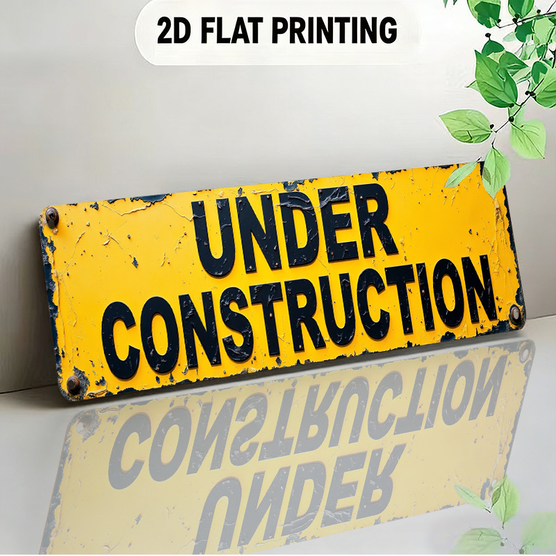 TEMU 2d Flat, 2d Flat Design Yellow Signboard Industrial-style Decorative Item Featuring Distressed Textured Patterns Suitable For Construction Zones