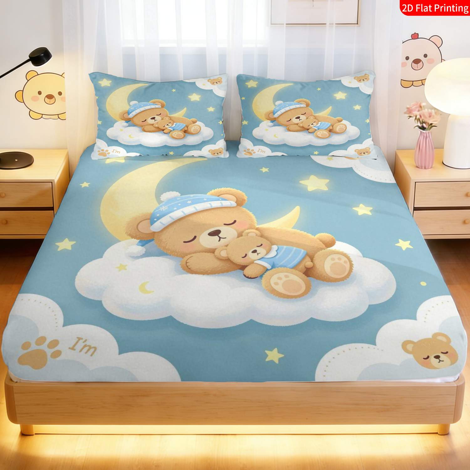 2/3pcs Cute Cartoon Style Fitted Sheet Bedding Set