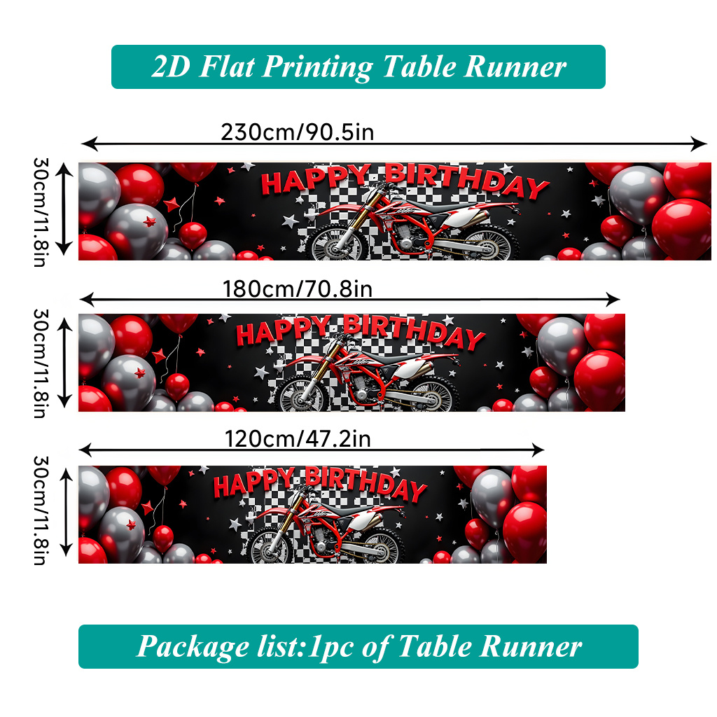 TEMU Runner da con stampa piatta 2D 1 pz, Runner da rettangolare in poliestere per feste di compleanno con moto e palloncini, per tavoli da , cucine,
