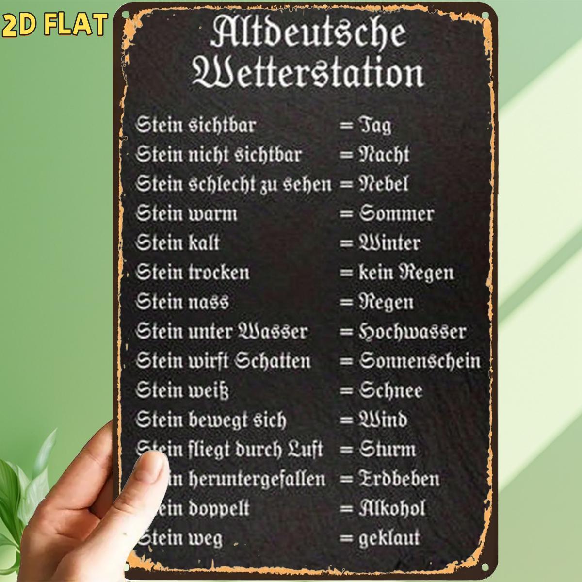 E-shop 2D Flach, 1 Stück, inspiriert vom Vintage-Stil, Vintage deutsches Wetterlegende Metall-Eisen Schild, mit vorgebohrten Löchern, ideal zur