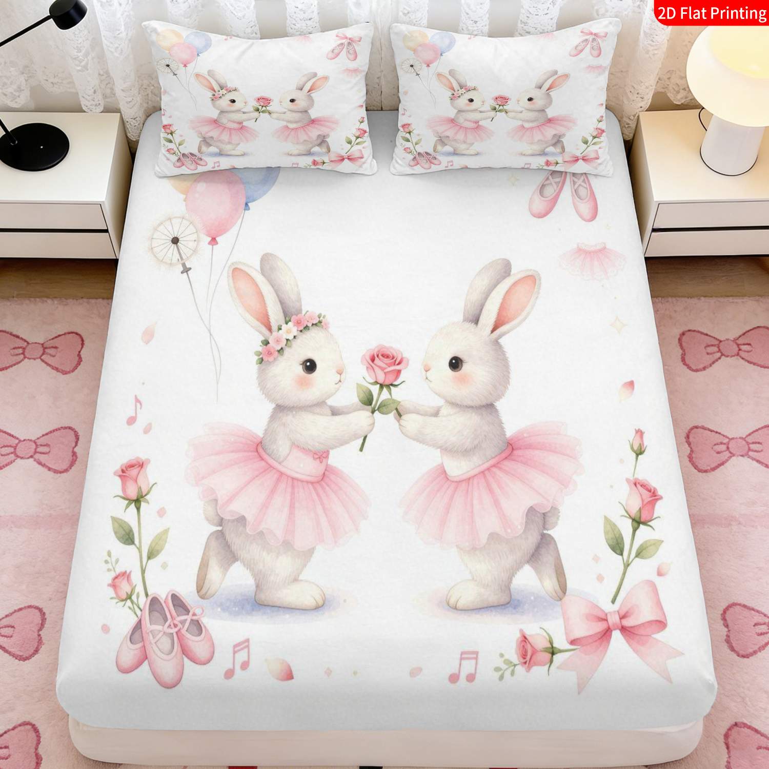 2/3pcs Sweet Ballet Themed Fitted Sheet Set