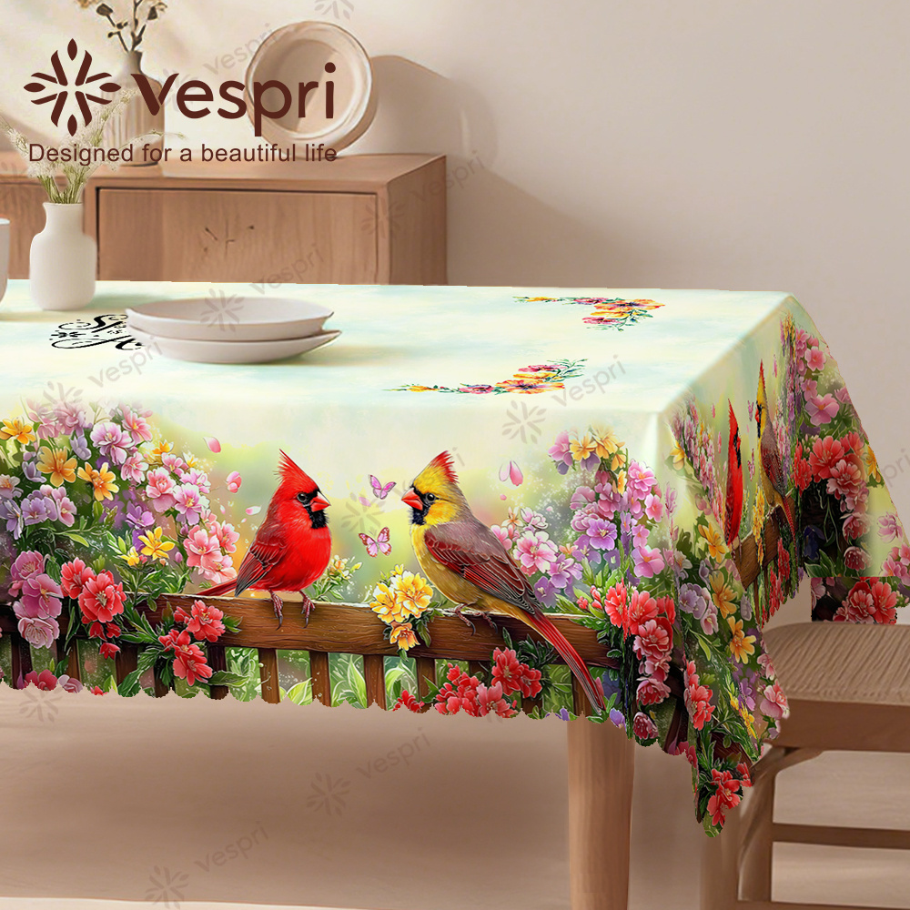 TEMU Nappe de printemps , décor jaune et blanc, fleurs et oiseaux, style rustique, décoration d'intérieur, ronde rectangulaire ovale, pour repas de