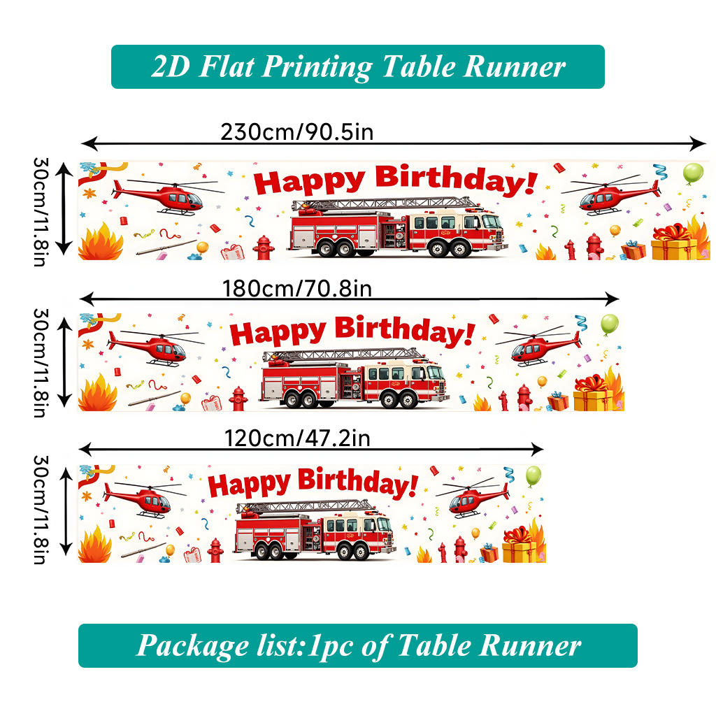 TEMU Chemin de table rectangulaire en , 1 pièce, camion de pompiers pour fête d'anniversaire, plat 2D, convient pour tables à manger, cuisines, fêtes