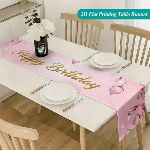 2d flat printing table runner 1pc beautiful birthday theme decor polyester rectangular table runner suitable for dining tables kitchens outdoor parties gift holiday decorations room decor scene decor