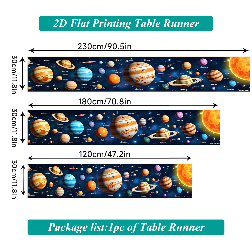 TEMU Tischläufer mit 2D-Flachdruck, ., Planeten schön im Weltraum verteilt, rechteckiger Tischläufer aus Polyester, geeignet für Esstische, Küchen,