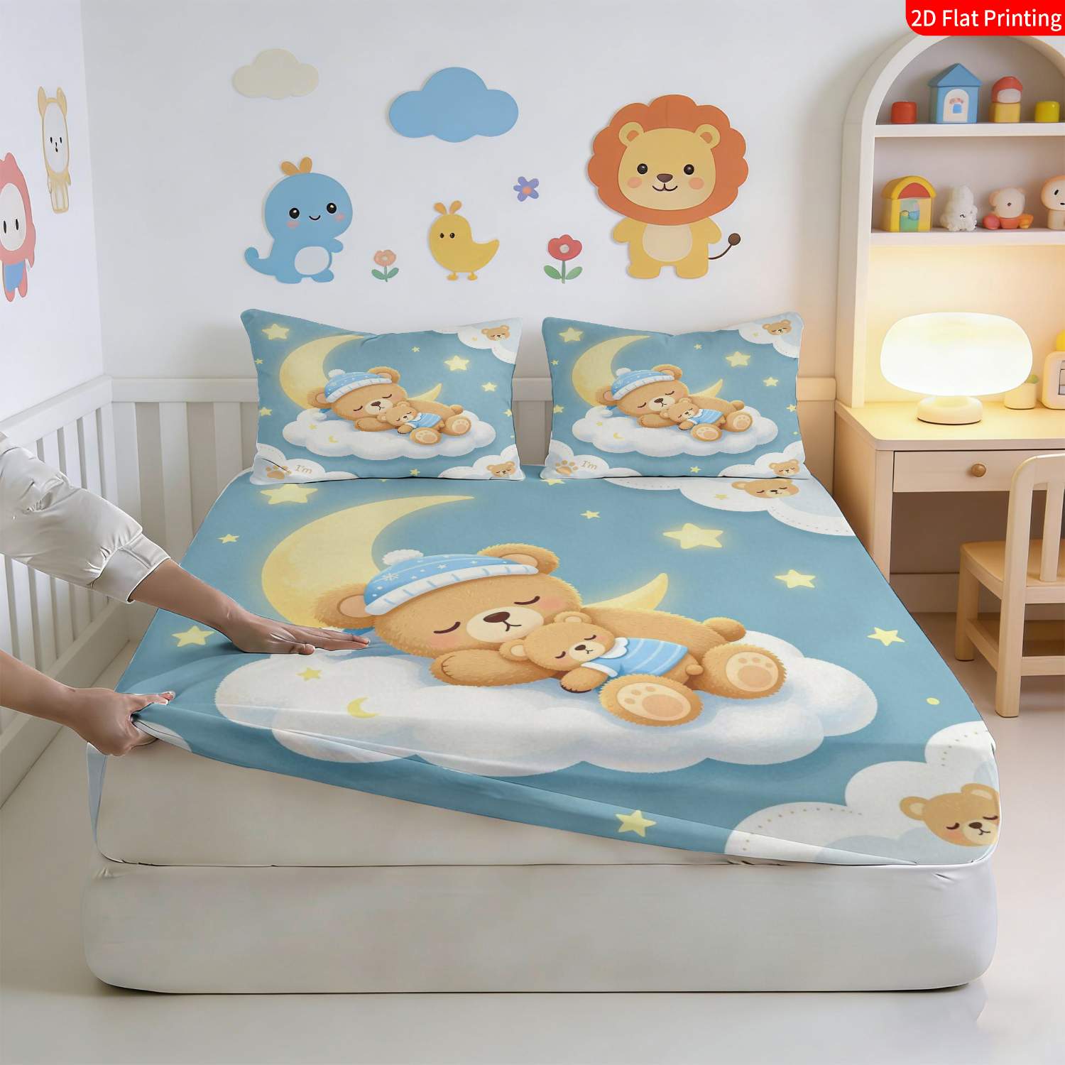 2/3pcs Cute Cartoon Style Fitted Sheet Bedding Set